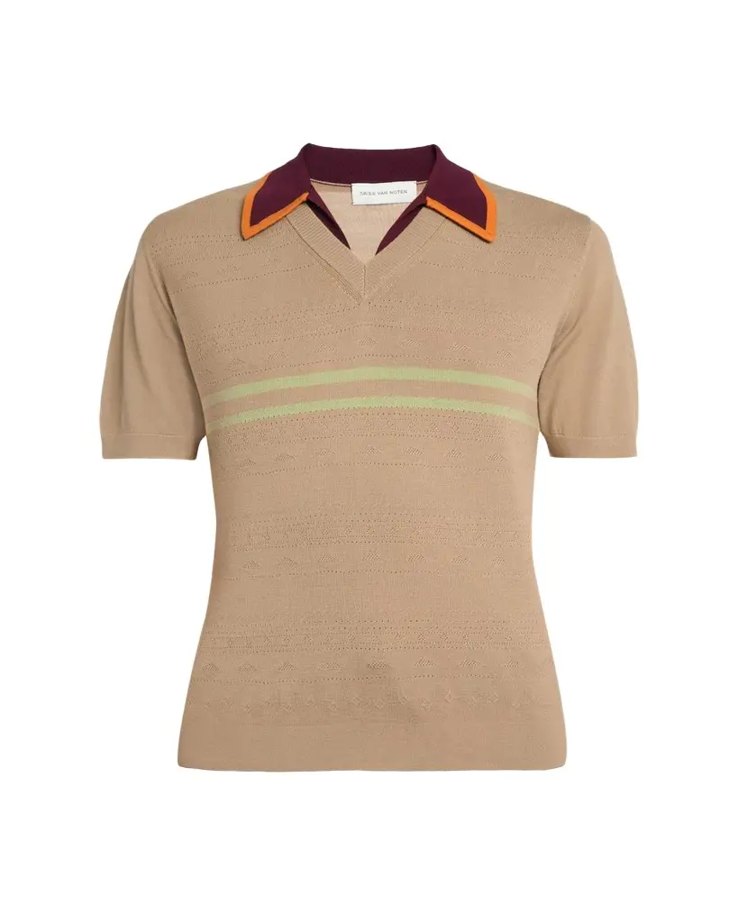Dries Van Noten Men's Contrast-Trim Knit Polo Sweater | Image 1 Dries Van Noten Men's Contrast-Trim Knit Polo Sweater | Image 1