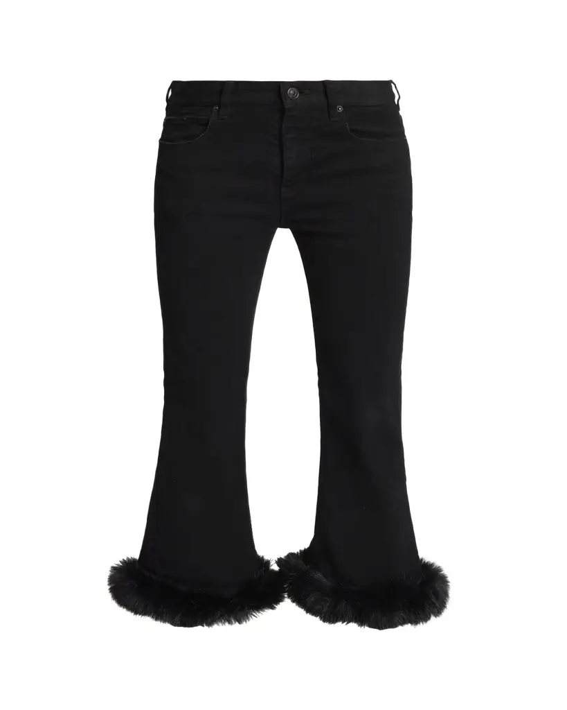 Balenciaga Faux-Fur Trim Denim Kickflare Capri Pants | Image 1 Balenciaga Faux-Fur Trim Denim Kickflare Capri Pants | Image 1