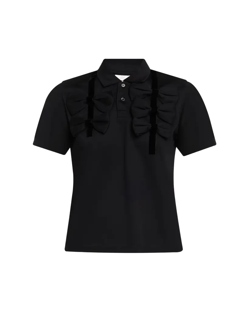 NOIR KEI NINOMIYA Cotton Bow Tie Polo Shirt | Image 1 NOIR KEI NINOMIYA Cotton Bow Tie Polo Shirt | Image 1