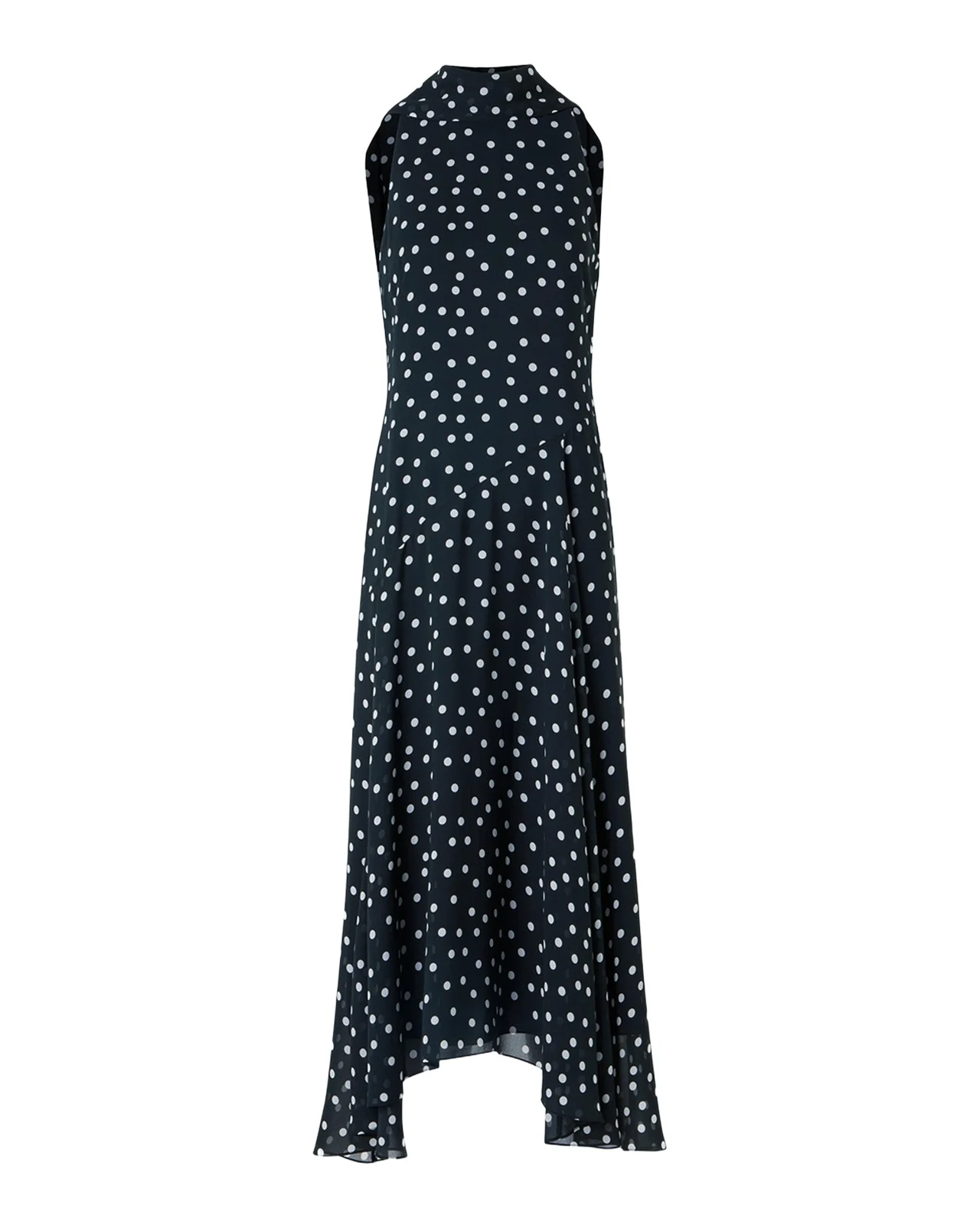 Mock-Neck Polka-Dot Viscose Georgette Handkerchief Midi Dress