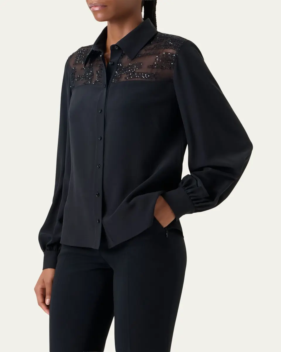 Akris Sequin Embellished Silk Crepe Blouse | Thumbnail 4 Akris Sequin Embellished Silk Crepe Blouse | Thumbnail 4