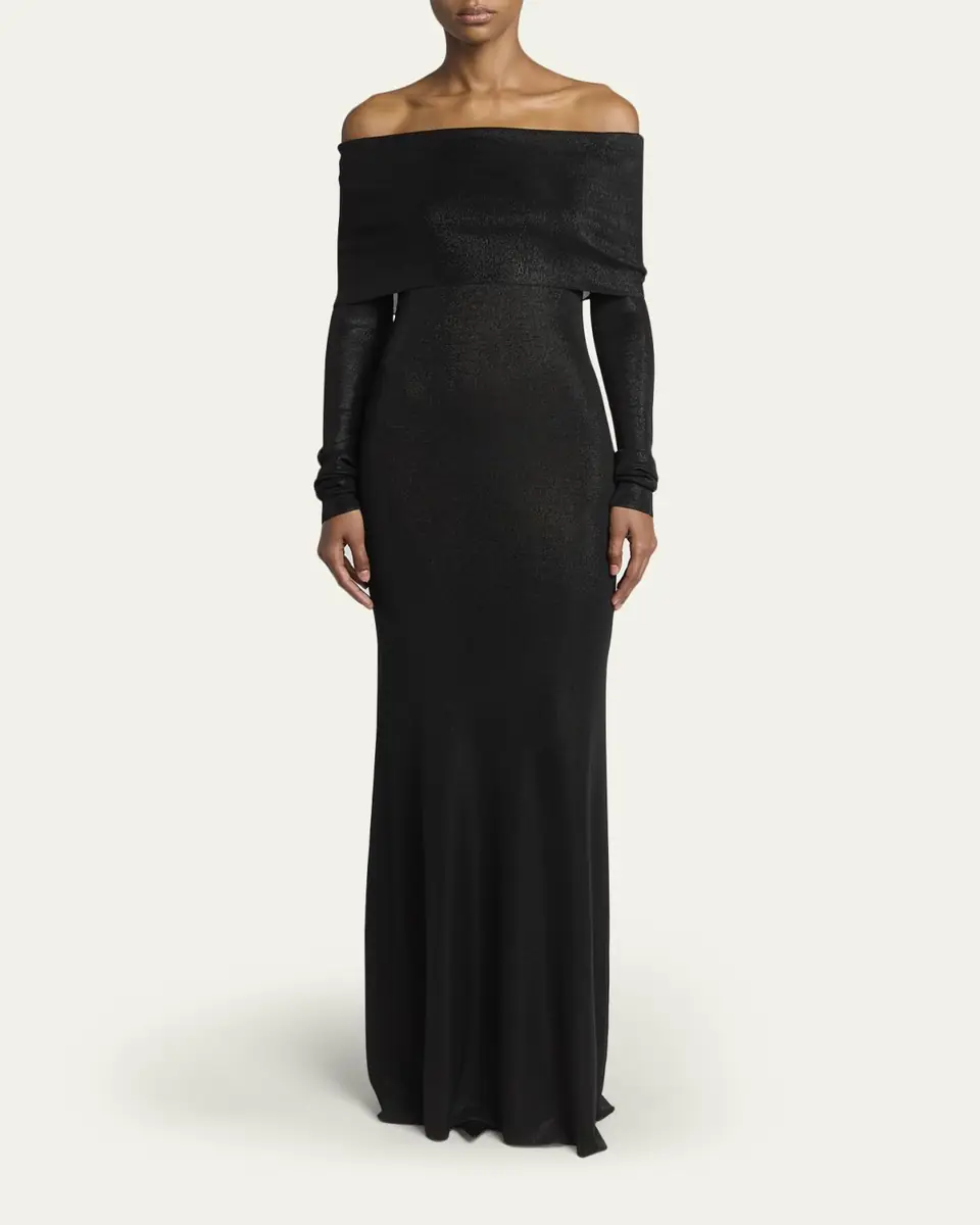 Balenciaga Metallic Rib Off-The-Shoulder Maxi Dress | Thumbnail 2