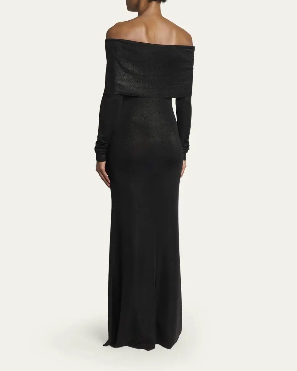 Balenciaga Metallic Rib Off-The-Shoulder Maxi Dress | Thumbnail 3