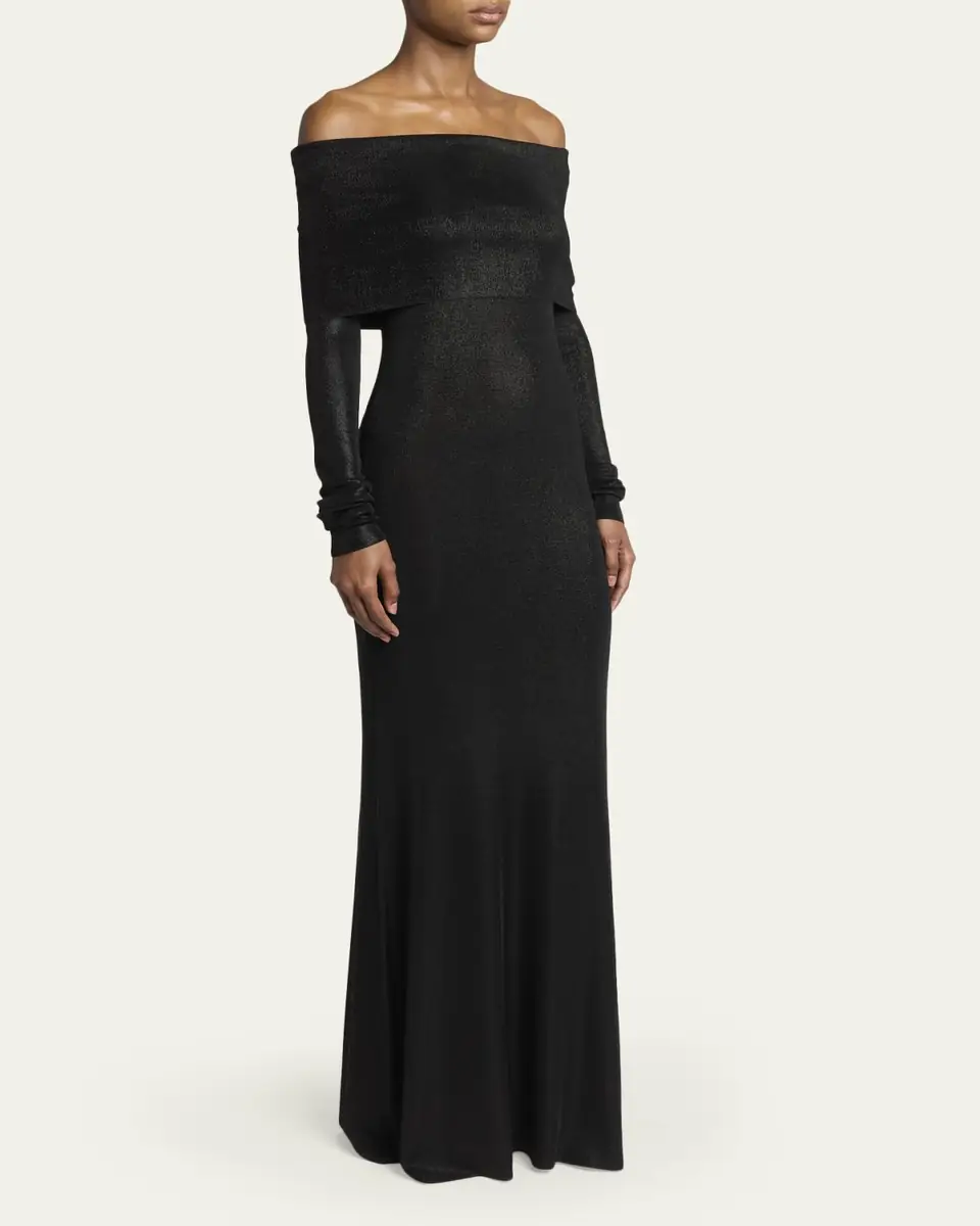 Balenciaga Metallic Rib Off-The-Shoulder Maxi Dress | Thumbnail 4