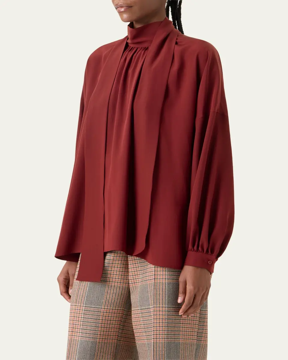 Akris punto Mock-Neck Bow Tie Silk Crepe De Chine Blouse | Thumbnail 4 Akris punto Mock-Neck Bow Tie Silk Crepe De Chine Blouse | Thumbnail 4