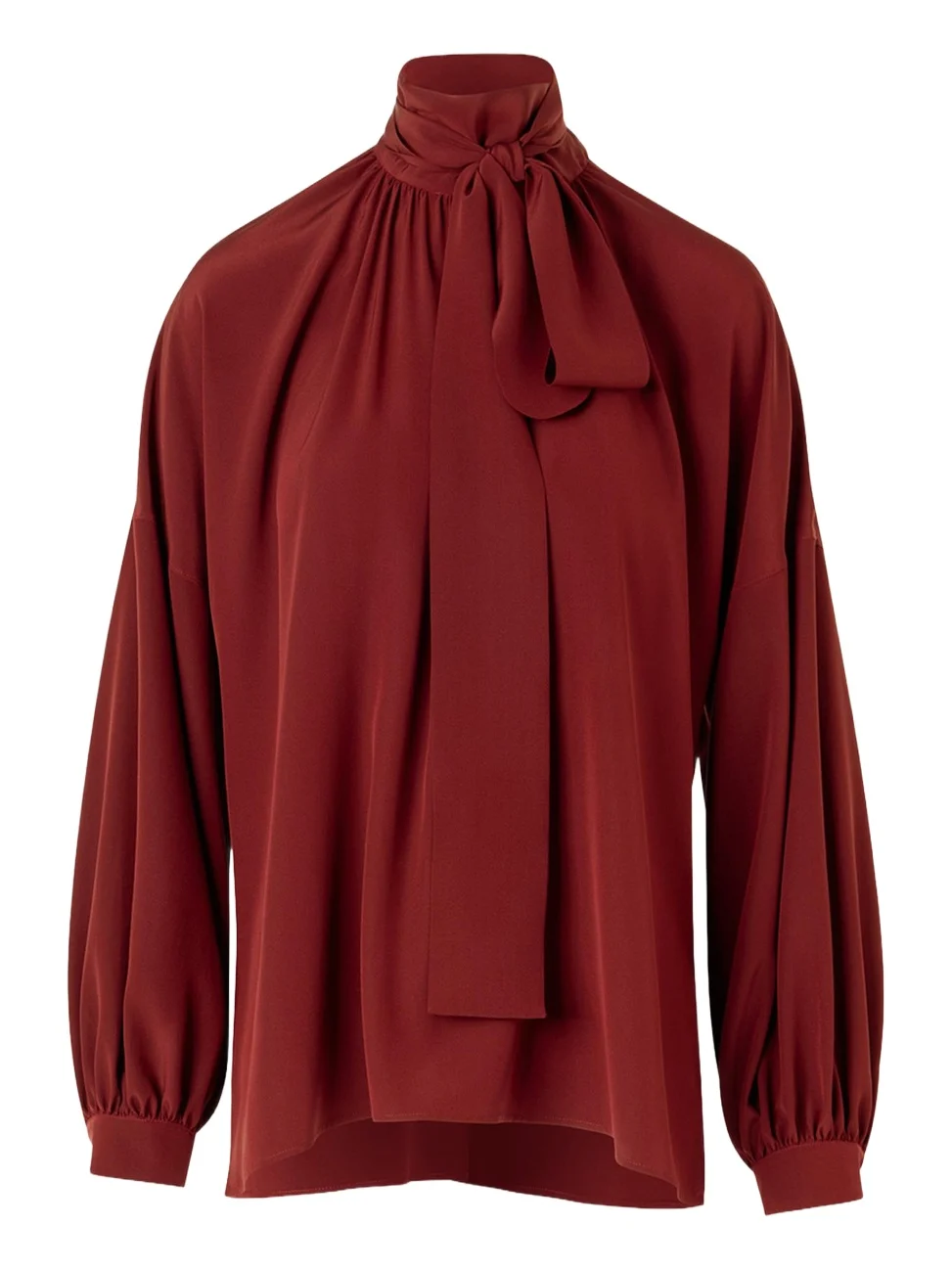 Mock-Neck Bow Tie Silk Crepe De Chine Blouse Mock-Neck Bow Tie Silk Crepe De Chine Blouse