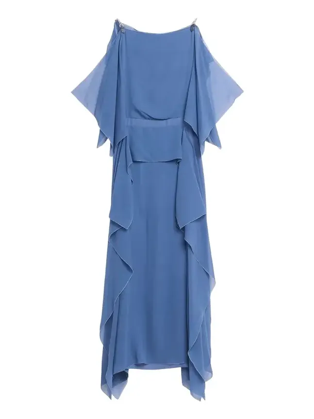 Chain-Strap Silk Ruffle Maxi Dress Chain-Strap Silk Ruffle Maxi Dress
