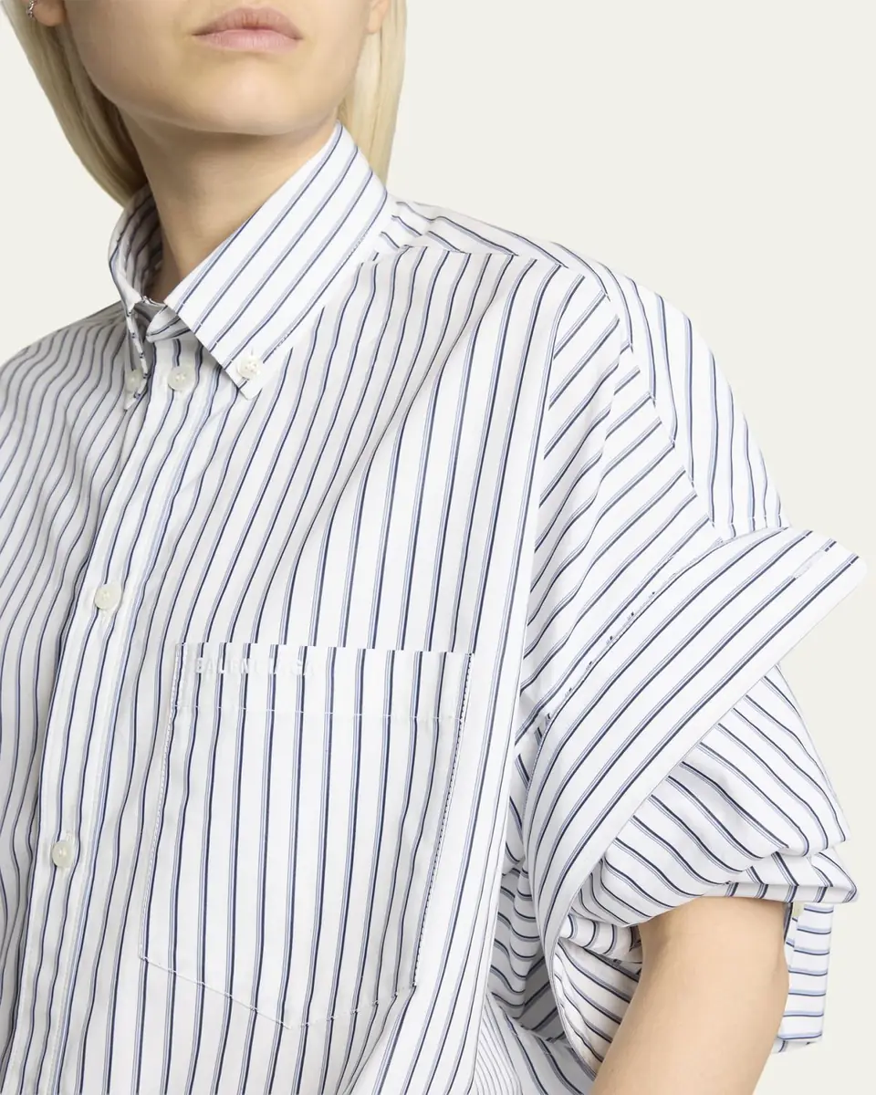 Balenciaga Tucked-Sleeve Striped Poplin Shirt | Thumbnail 5 Balenciaga Tucked-Sleeve Striped Poplin Shirt | Thumbnail 5