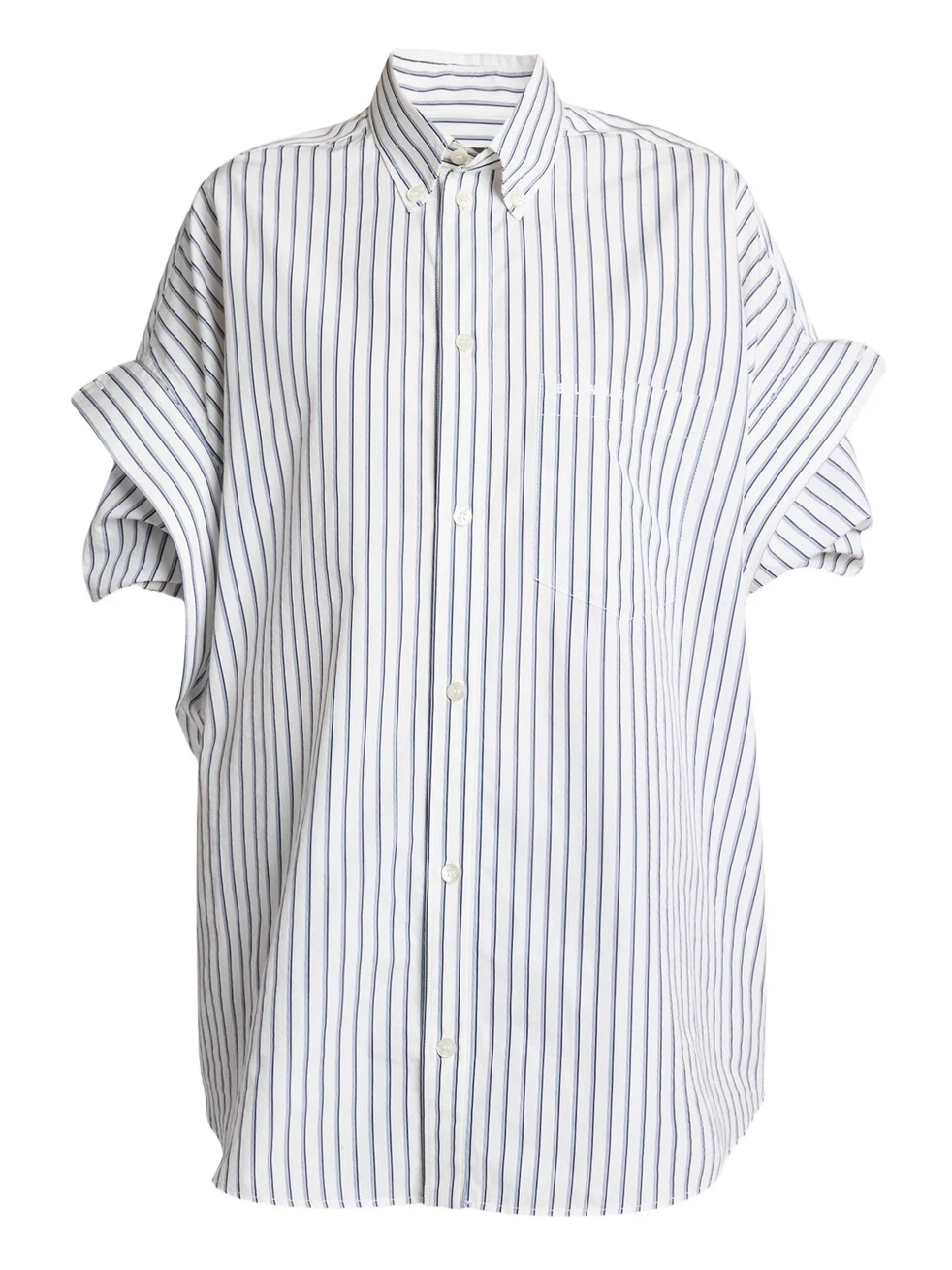 Balenciaga Tucked-Sleeve Striped Poplin Shirt