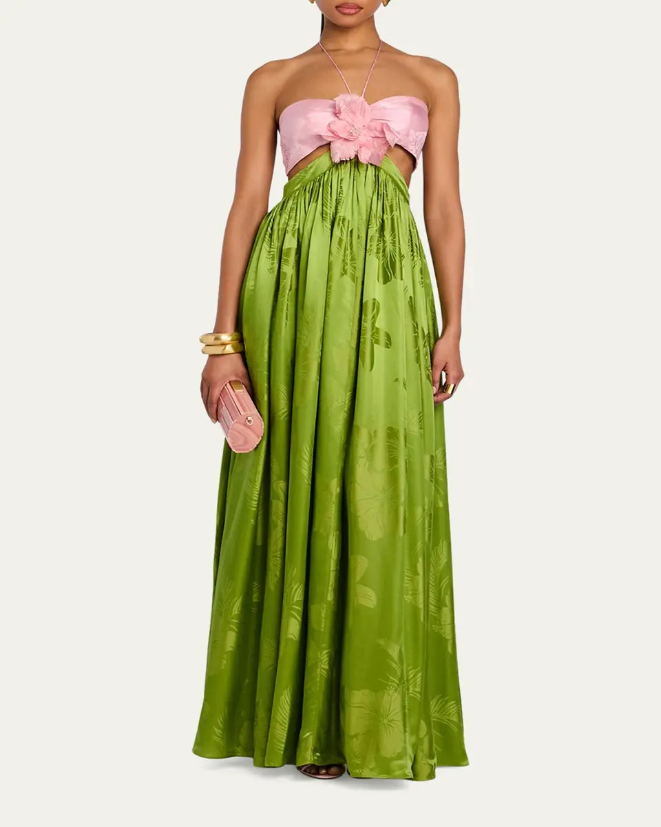 Retrofête Prudy Floral Cut-Out Satin Halter Dress | Thumbnail 2 Retrofête Prudy Floral Cut-Out Satin Halter Dress | Thumbnail 2