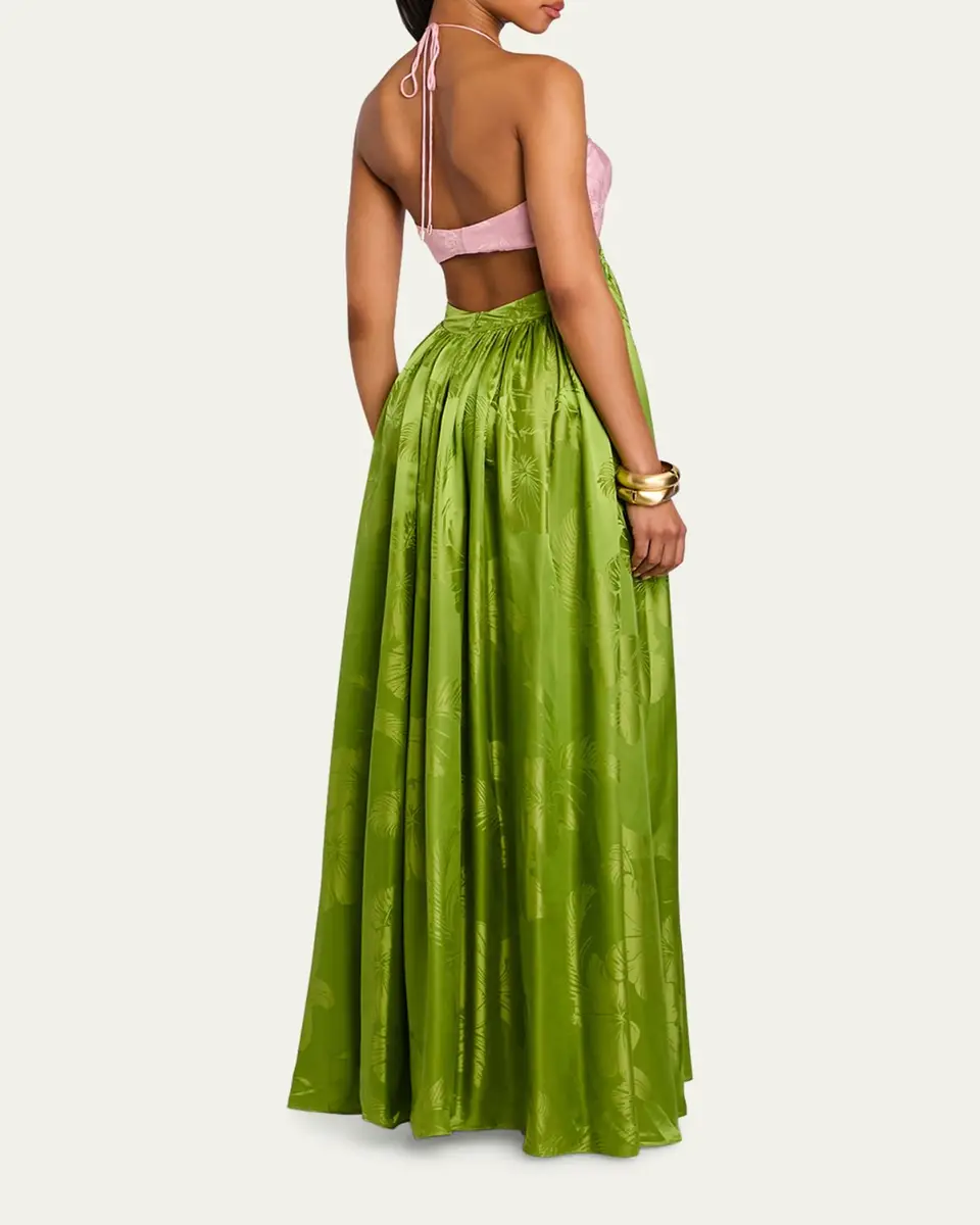 Retrofête Prudy Floral Cut-Out Satin Halter Dress | Thumbnail 3 Retrofête Prudy Floral Cut-Out Satin Halter Dress | Thumbnail 3