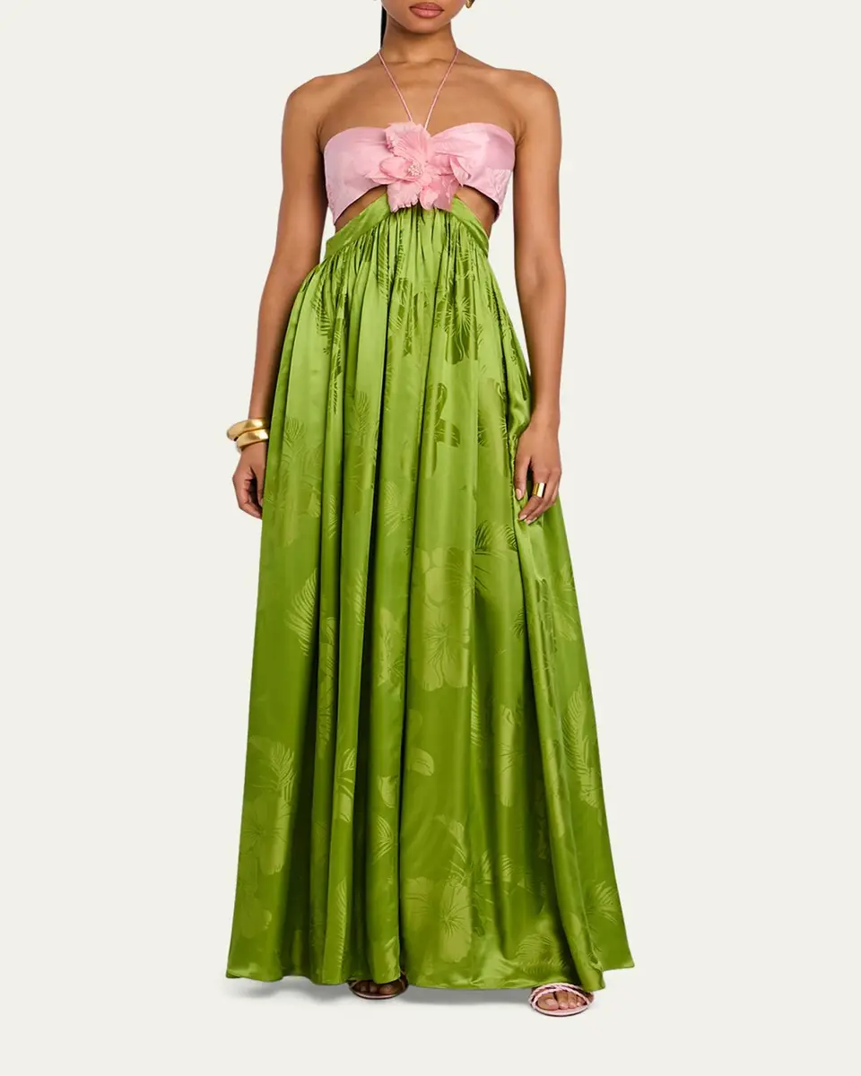 Retrofête Prudy Floral Cut-Out Satin Halter Dress | Thumbnail 4 Retrofête Prudy Floral Cut-Out Satin Halter Dress | Thumbnail 4