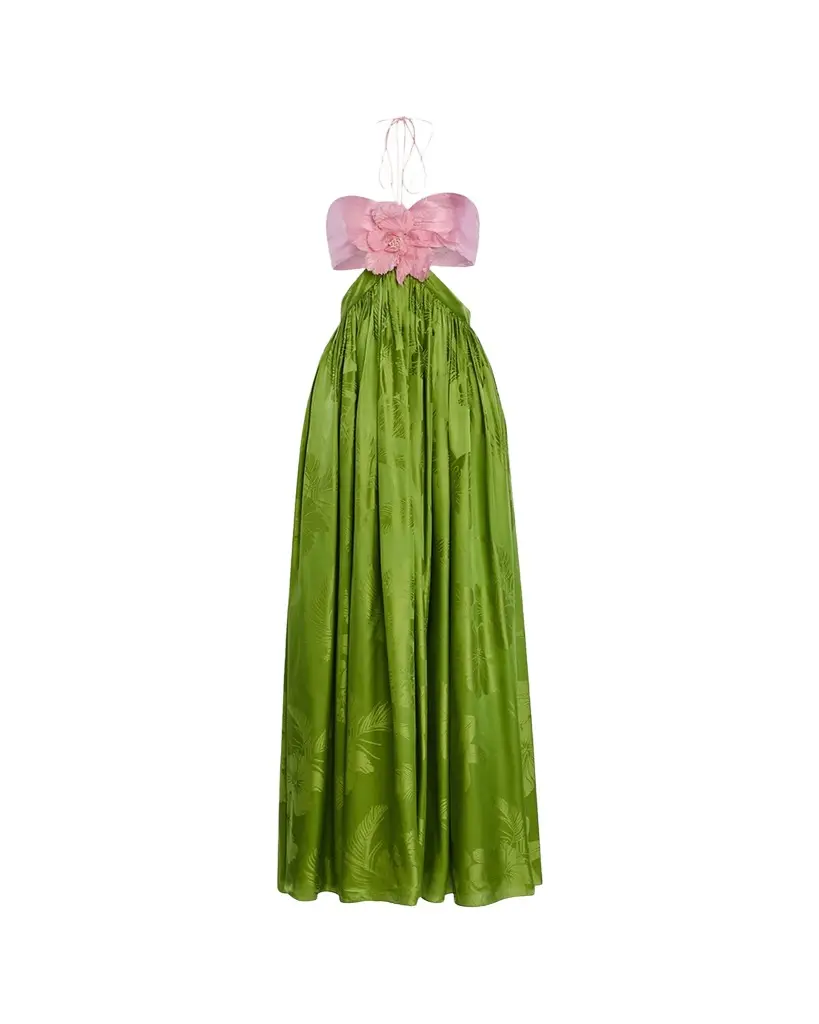 Prudy Floral Cut-Out Satin Halter Dress