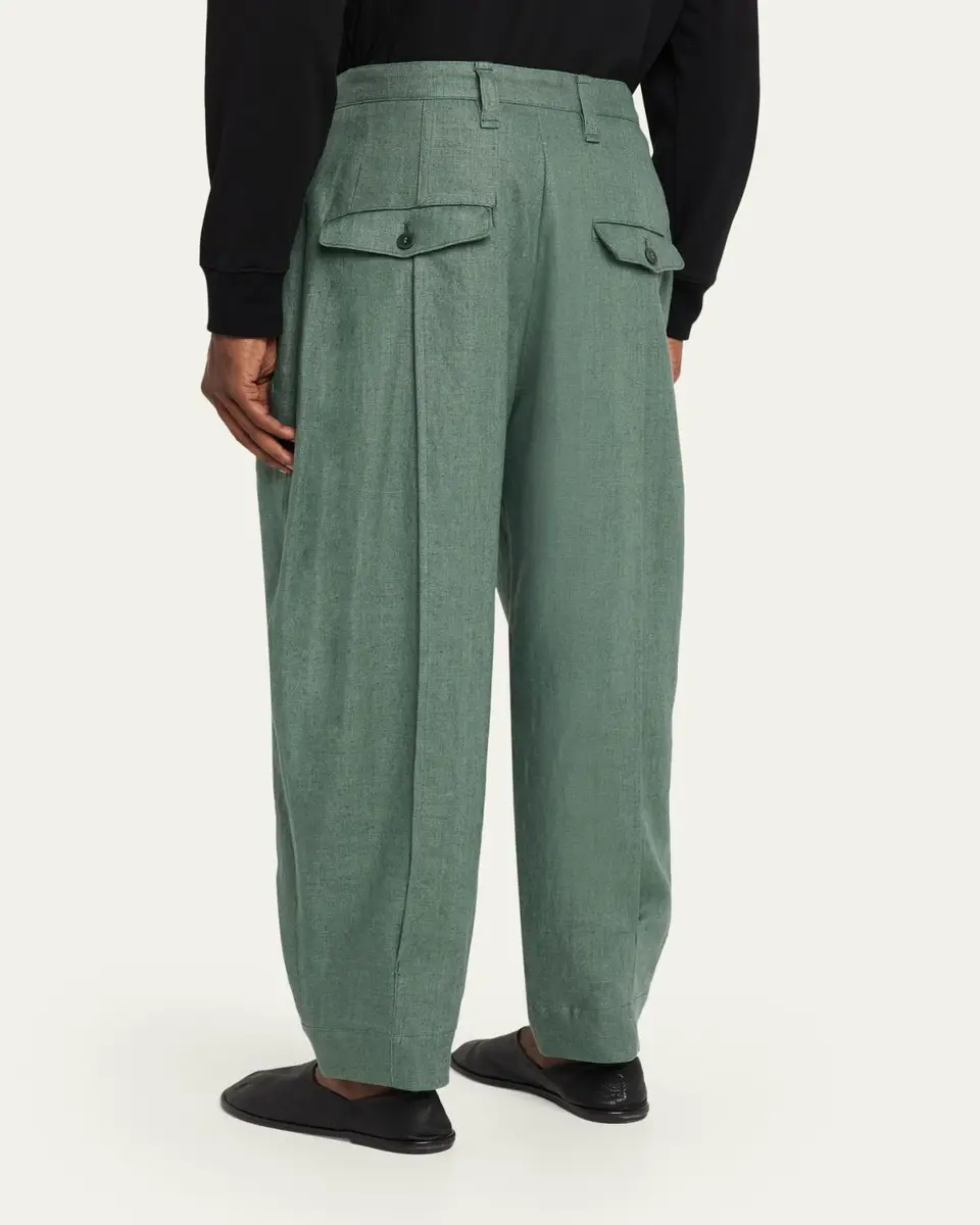 IM MEN Men's Linen Pleated Tapered-Leg Trousers | Thumbnail 3 IM MEN Men's Linen Pleated Tapered-Leg Trousers | Thumbnail 3