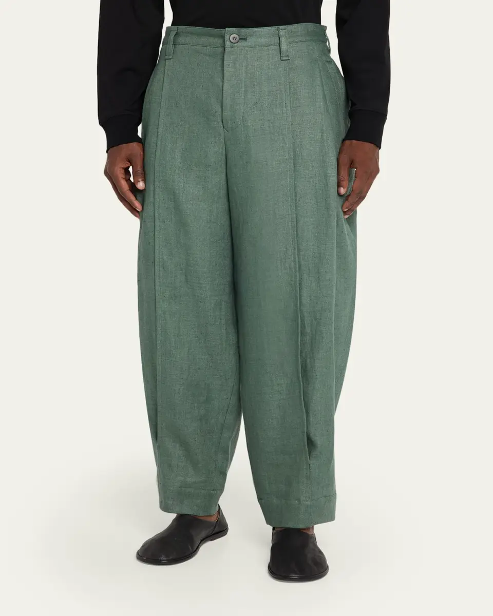IM MEN Men's Linen Pleated Tapered-Leg Trousers | Thumbnail 4 IM MEN Men's Linen Pleated Tapered-Leg Trousers | Thumbnail 4