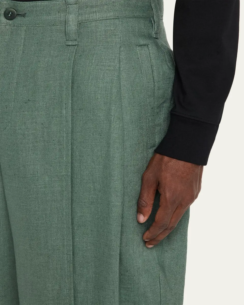 IM MEN Men's Linen Pleated Tapered-Leg Trousers | Thumbnail 5 IM MEN Men's Linen Pleated Tapered-Leg Trousers | Thumbnail 5