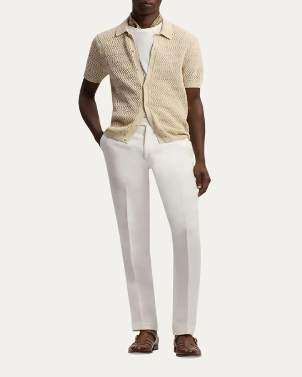 Ralph Lauren Purple Label Men's Textured Cotton Short-Sleeve Cardigan | Thumbnail 2 Ralph Lauren Purple Label Men's Textured Cotton Short-Sleeve Cardigan | Thumbnail 2