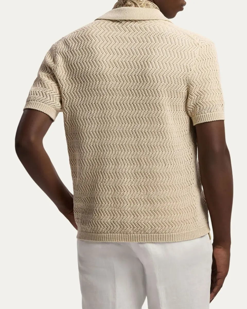 Ralph Lauren Purple Label Men's Textured Cotton Short-Sleeve Cardigan | Thumbnail 3 Ralph Lauren Purple Label Men's Textured Cotton Short-Sleeve Cardigan | Thumbnail 3