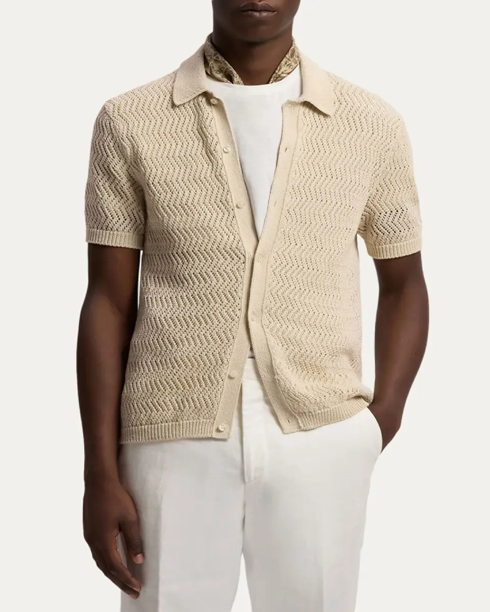 Ralph Lauren Purple Label Men's Textured Cotton Short-Sleeve Cardigan | Thumbnail 4 Ralph Lauren Purple Label Men's Textured Cotton Short-Sleeve Cardigan | Thumbnail 4