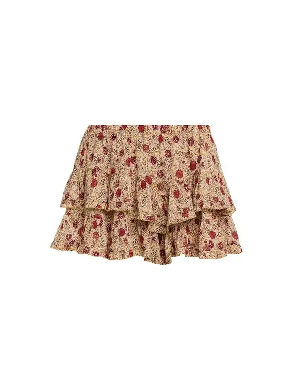 Jocadia Floral Ruffled Cotton Miniskirt