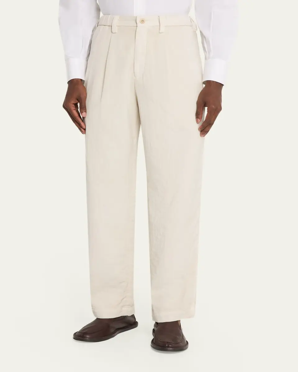 IM MEN Men's Cotton Pigment Pleated Straight-Leg Trousers | Thumbnail 4