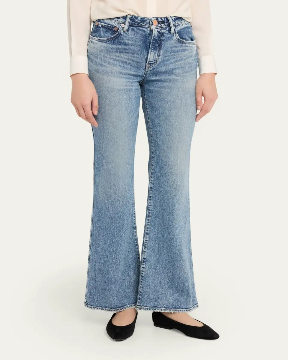 Moussy Vintage Washed Denim Mid-Rise Flared Jeans | Thumbnail 4 Moussy Vintage Washed Denim Mid-Rise Flared Jeans | Thumbnail 4