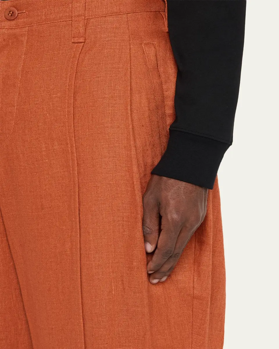 IM MEN Men's Linen Pleated Tapered-Leg Trousers | Thumbnail 5 IM MEN Men's Linen Pleated Tapered-Leg Trousers | Thumbnail 5
