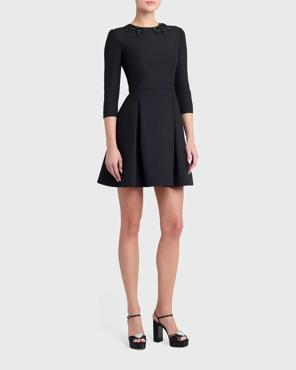 Valentino Garavani Long-Sleeve Embroidered Bow Mini Dress | Thumbnail 3 Valentino Garavani Long-Sleeve Embroidered Bow Mini Dress | Thumbnail 3