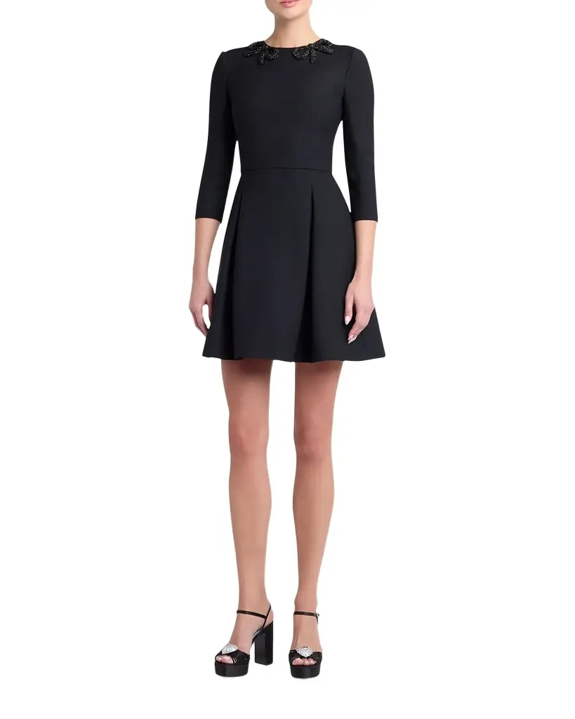 Valentino Garavani Long-Sleeve Embroidered Bow Mini Dress | Image 1 Valentino Garavani Long-Sleeve Embroidered Bow Mini Dress | Image 1