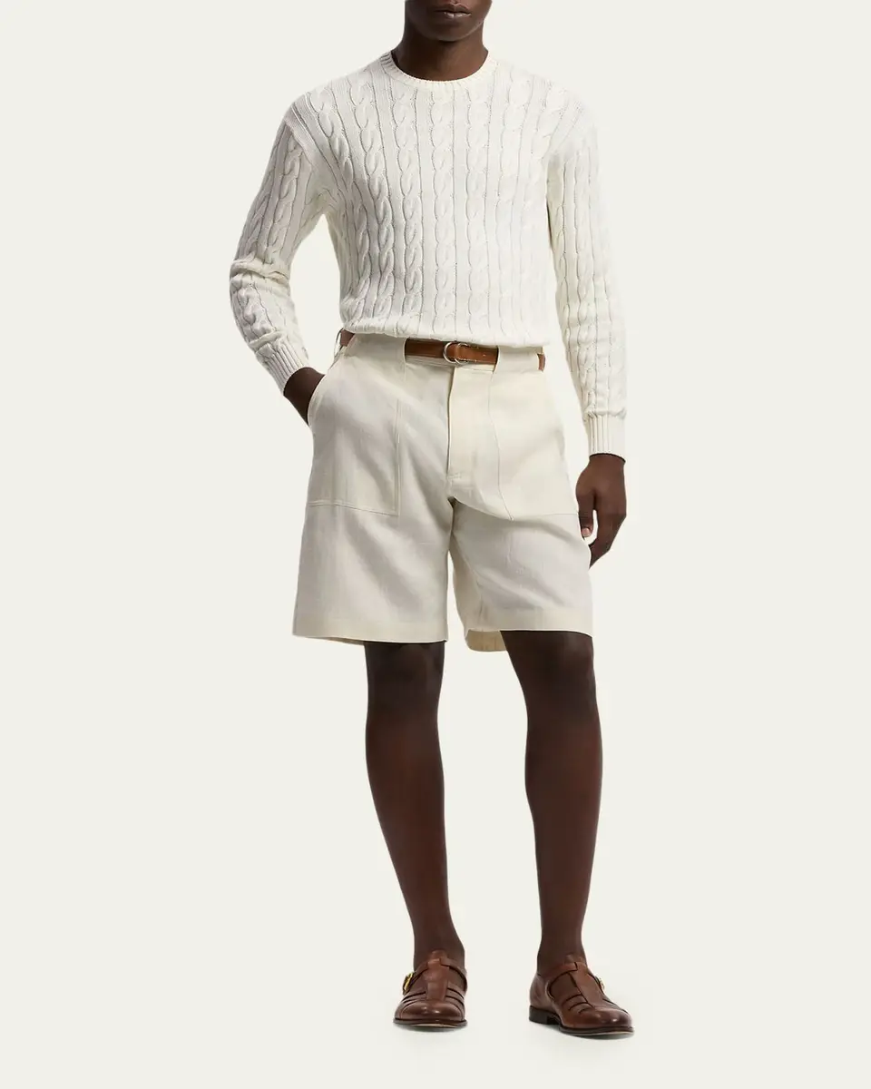 Ralph Lauren Purple Label Men's Cotton and Silk Cable Knit Crewneck Sweater | Thumbnail 2 Ralph Lauren Purple Label Men's Cotton and Silk Cable Knit Crewneck Sweater | Thumbnail 2
