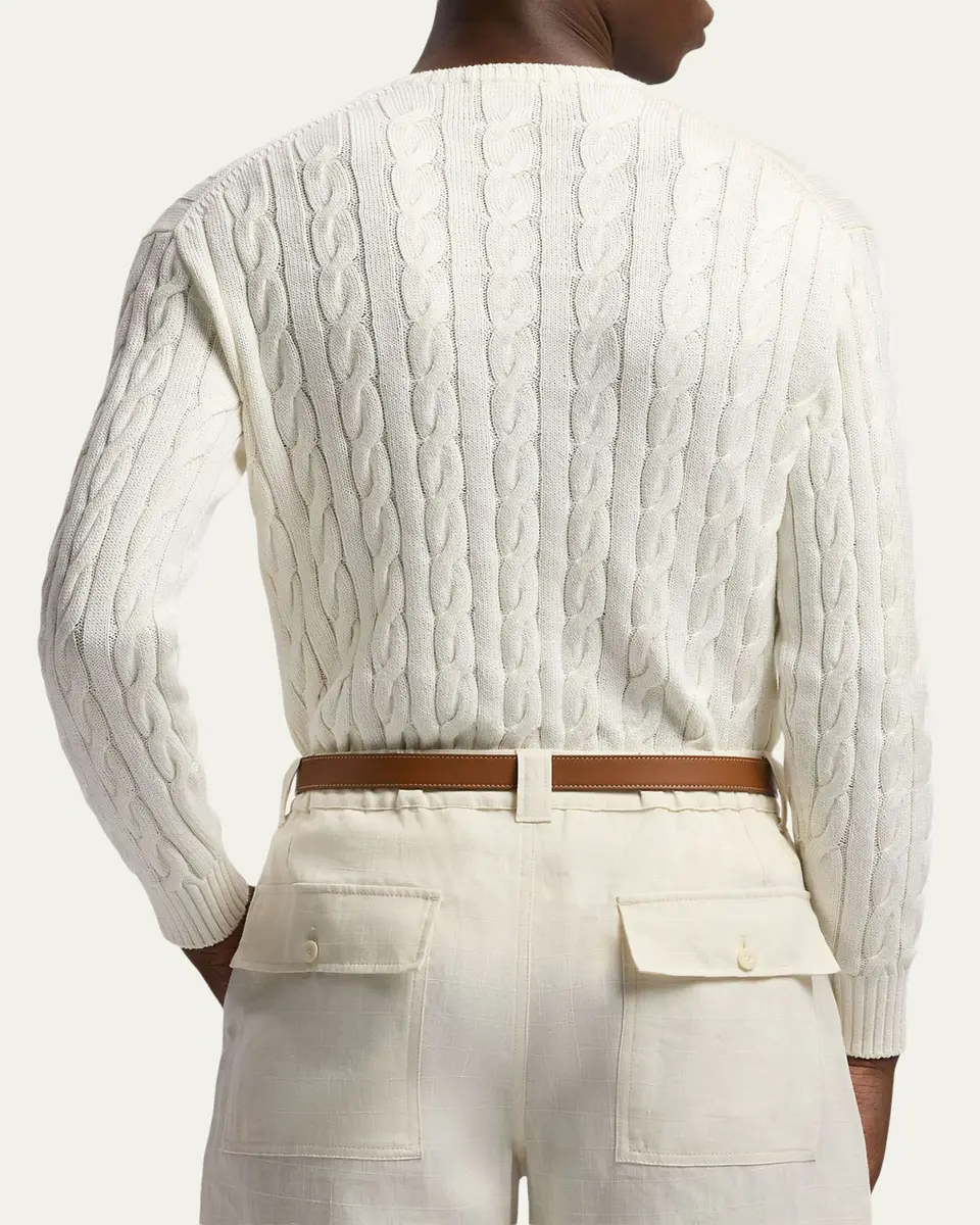 Ralph Lauren Purple Label Men's Cotton and Silk Cable Knit Crewneck Sweater | Thumbnail 3 Ralph Lauren Purple Label Men's Cotton and Silk Cable Knit Crewneck Sweater | Thumbnail 3