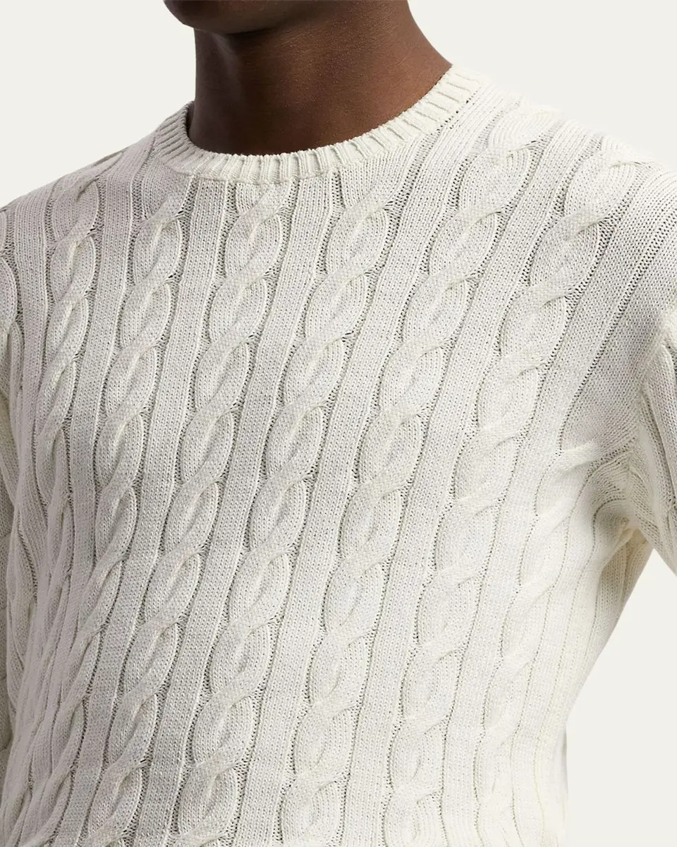 Ralph Lauren Purple Label Men's Cotton and Silk Cable Knit Crewneck Sweater | Thumbnail 5 Ralph Lauren Purple Label Men's Cotton and Silk Cable Knit Crewneck Sweater | Thumbnail 5
