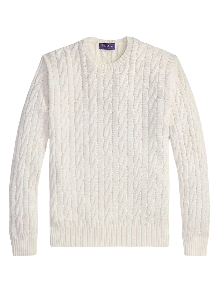 Men's Cotton and Silk Cable Knit Crewneck Sweater Men's Cotton and Silk Cable Knit Crewneck Sweater