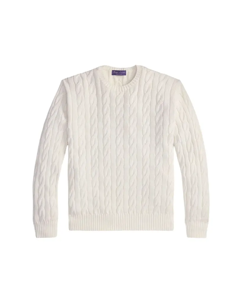 Ralph Lauren Purple Label Men's Cotton and Silk Cable Knit Crewneck Sweater | Image 1 Ralph Lauren Purple Label Men's Cotton and Silk Cable Knit Crewneck Sweater | Image 1