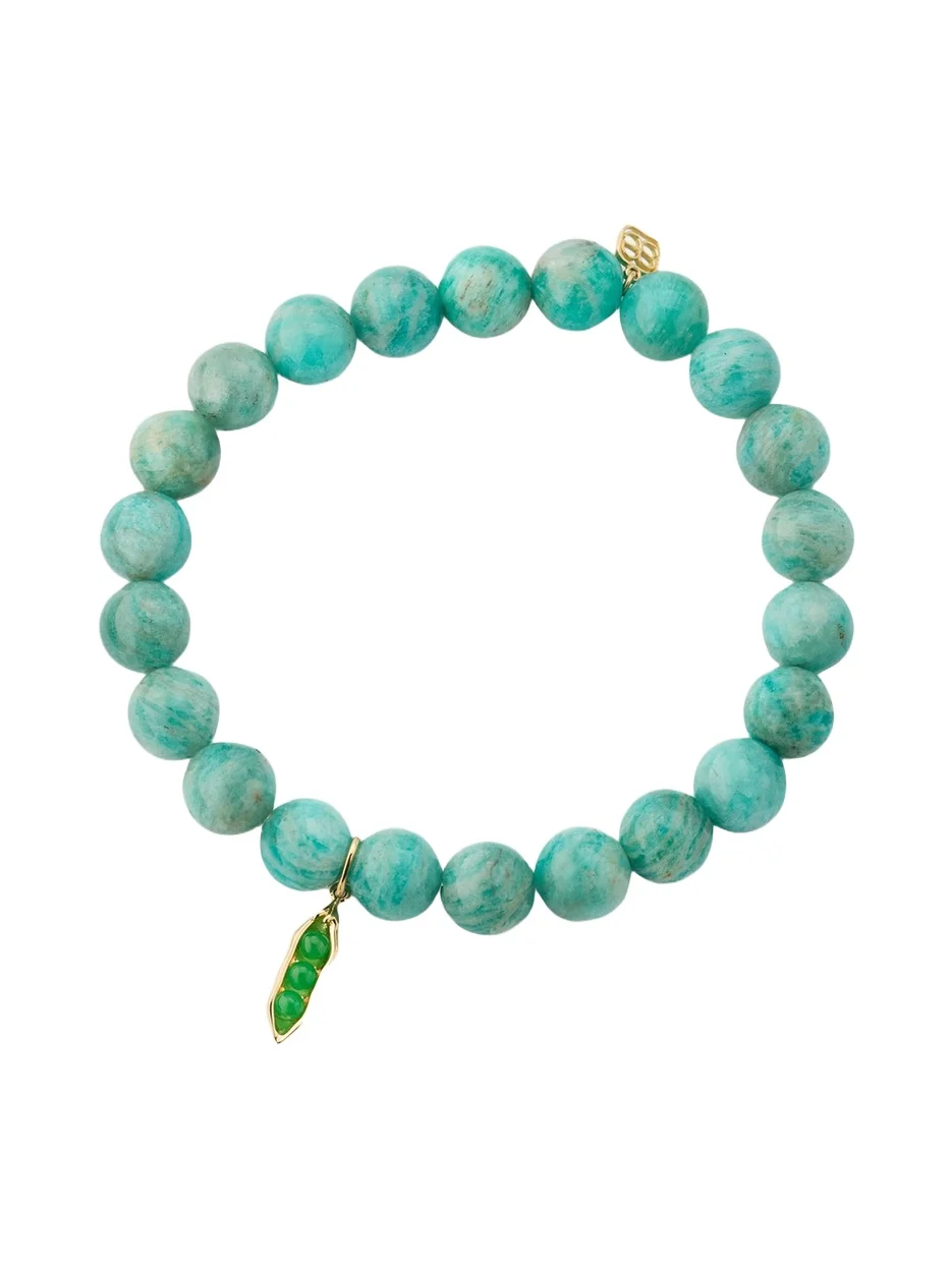 Sydney Evan 14K Green Jade Pea Pod Charm on Amazonite Stretch Bracelet