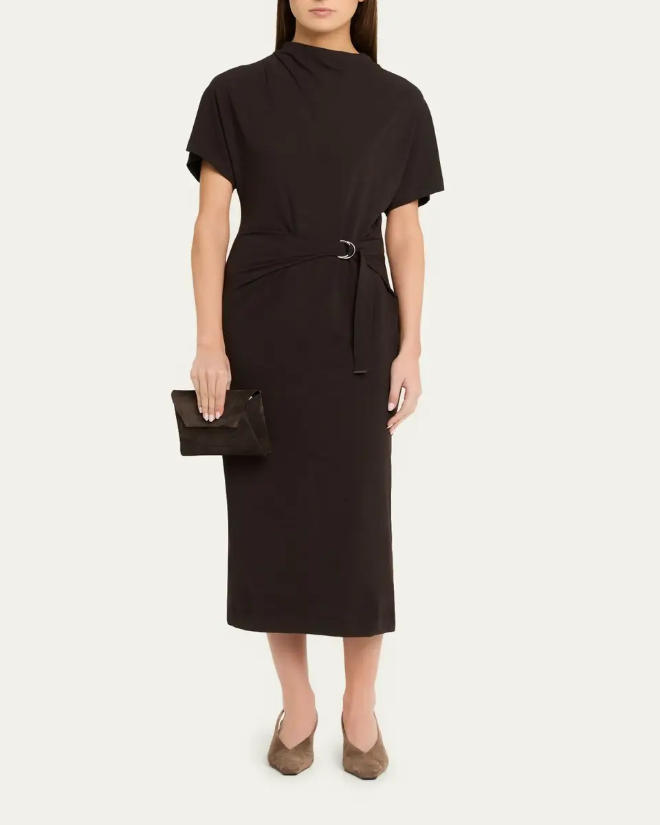 Brunello Cucinelli Wrap-Waist Midi Dress w/ Monili | Thumbnail 2