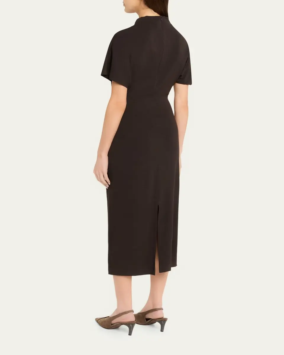 Brunello Cucinelli Wrap-Waist Midi Dress w/ Monili | Thumbnail 3