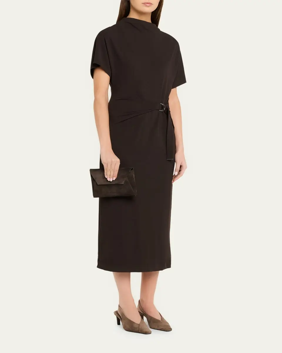 Brunello Cucinelli Wrap-Waist Midi Dress w/ Monili | Thumbnail 4