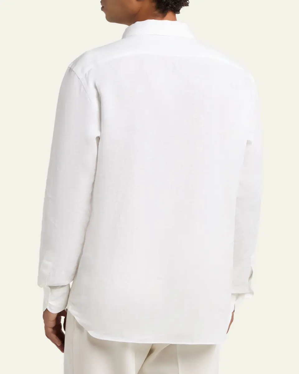 Zegna Men's Oasi Lino Button-Down Shirt | Thumbnail 2 Zegna Men's Oasi Lino Button-Down Shirt | Thumbnail 2