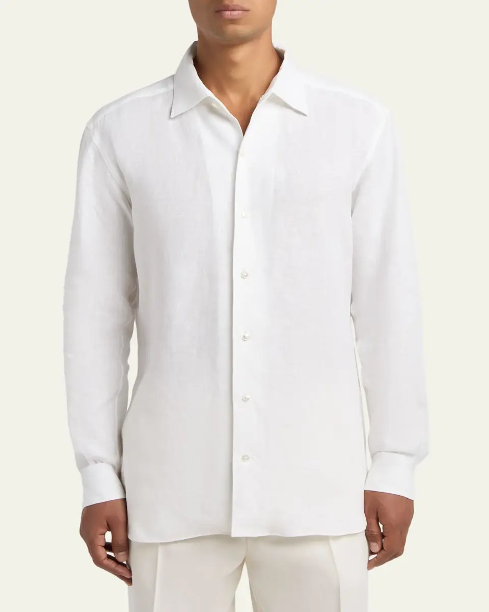 Zegna Men's Oasi Lino Button-Down Shirt | Thumbnail 3 Zegna Men's Oasi Lino Button-Down Shirt | Thumbnail 3