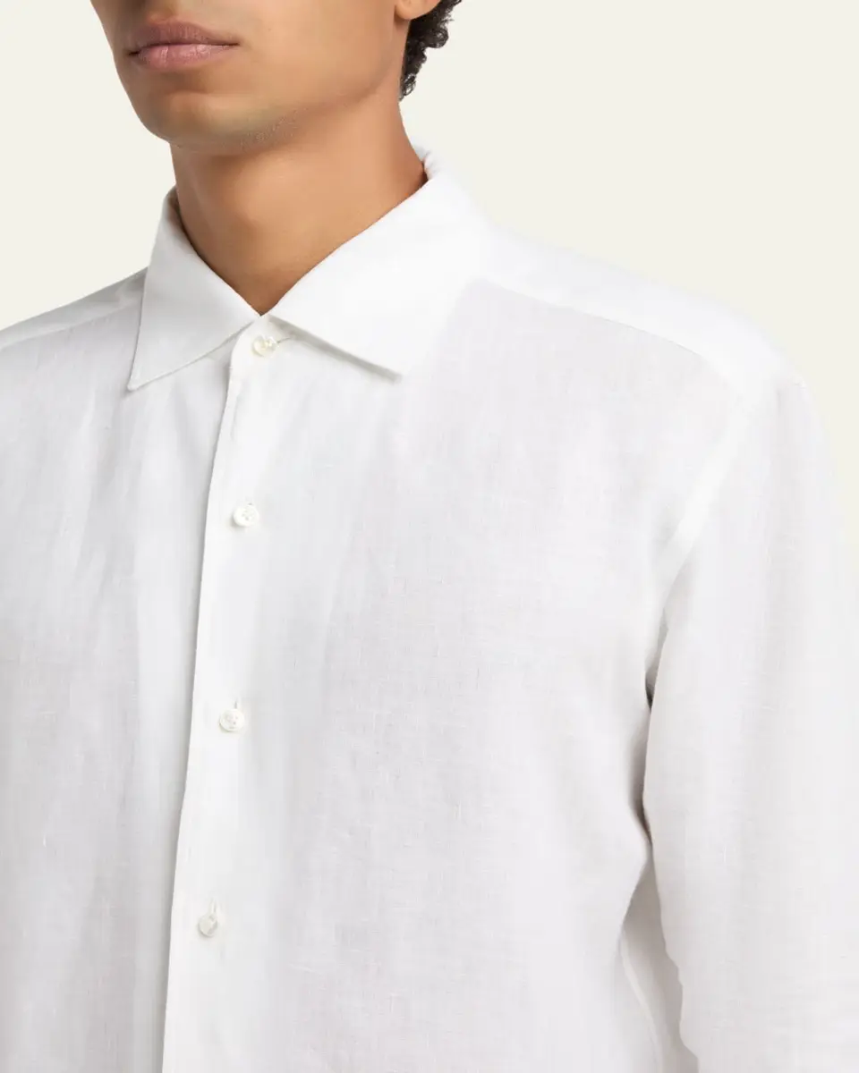Zegna Men's Oasi Lino Button-Down Shirt | Thumbnail 4 Zegna Men's Oasi Lino Button-Down Shirt | Thumbnail 4
