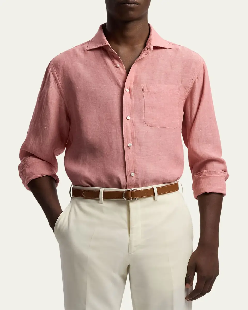 Ralph Lauren Purple Label Men's Linen Chambray Shirt | Thumbnail 4 Ralph Lauren Purple Label Men's Linen Chambray Shirt | Thumbnail 4