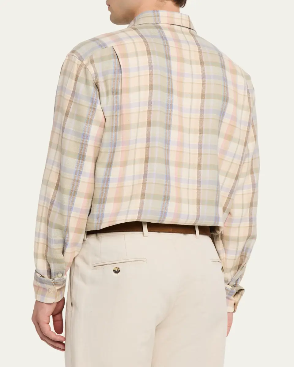 Ralph Lauren Purple Label Men's Plaid Hemp-Cotton Shirt | Thumbnail 3
