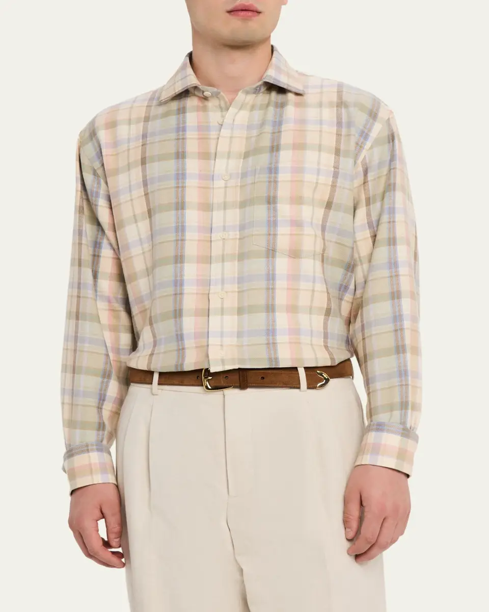 Ralph Lauren Purple Label Men's Plaid Hemp-Cotton Shirt | Thumbnail 4