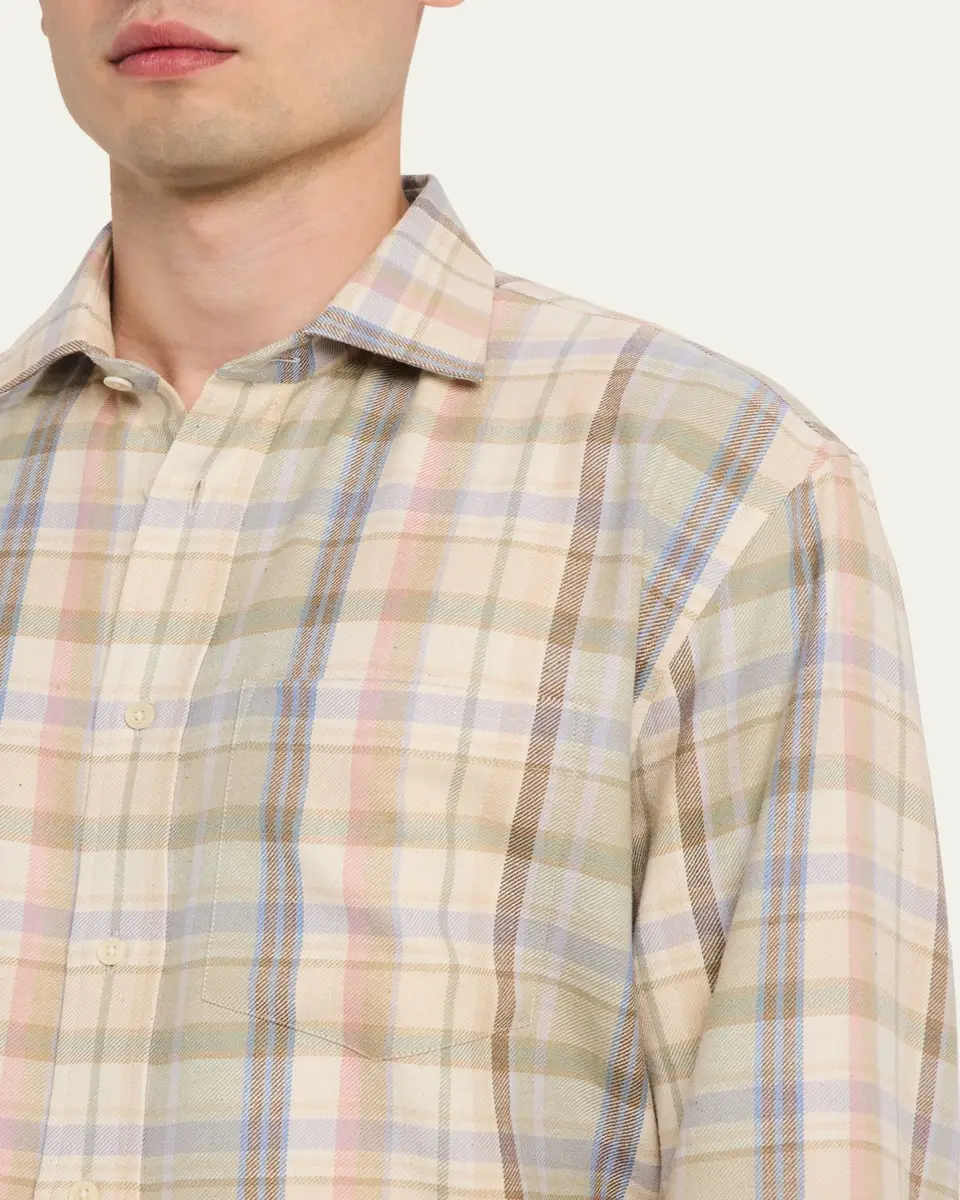 Ralph Lauren Purple Label Men's Plaid Hemp-Cotton Shirt | Thumbnail 5