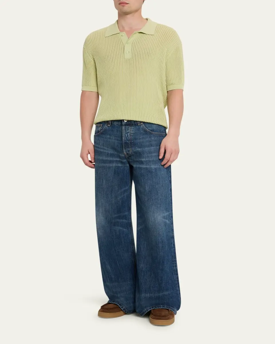 Jeanerica Men's Whiskered Dark Blue Denim Wide-Leg Jeans | Thumbnail 2