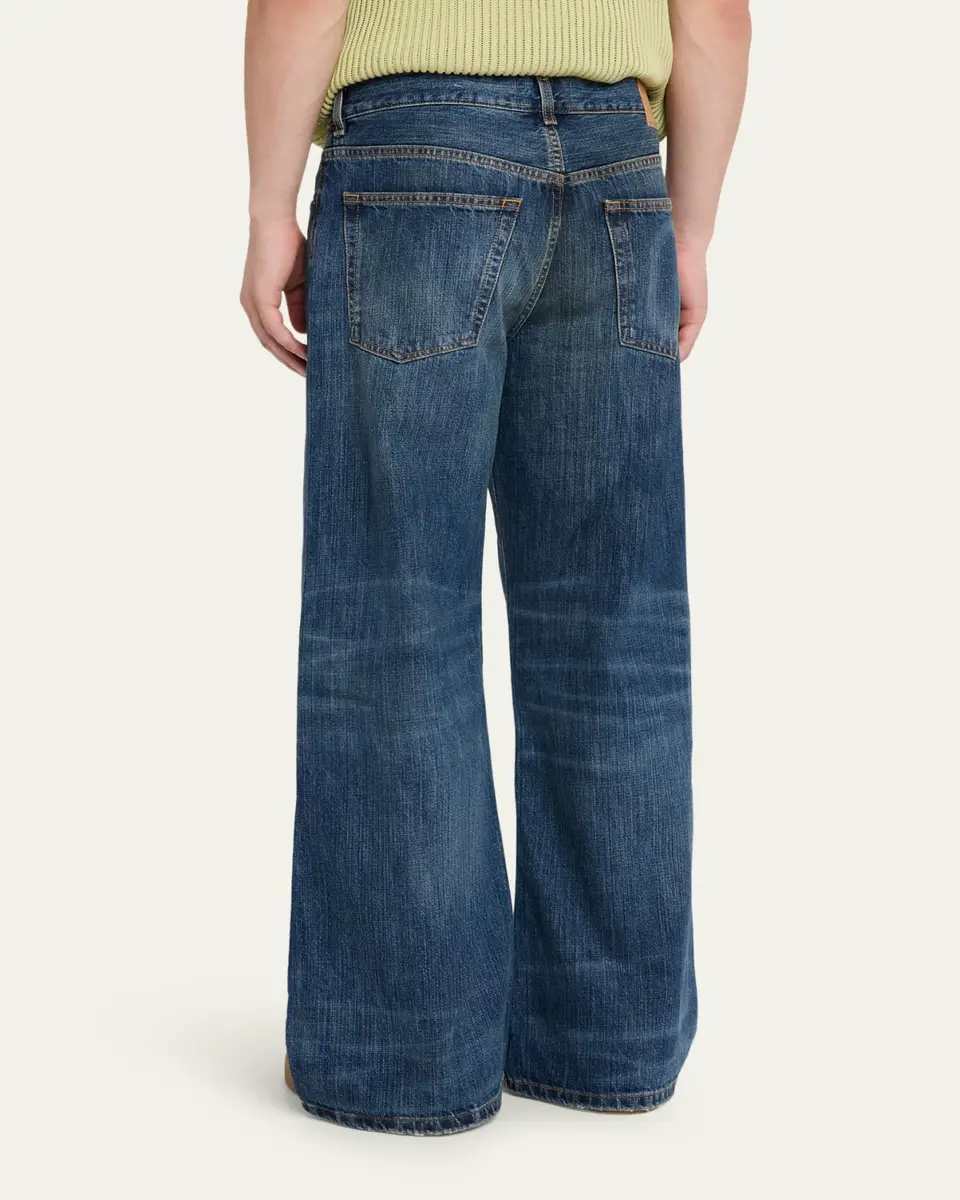 Jeanerica Men's Whiskered Dark Blue Denim Wide-Leg Jeans | Thumbnail 3