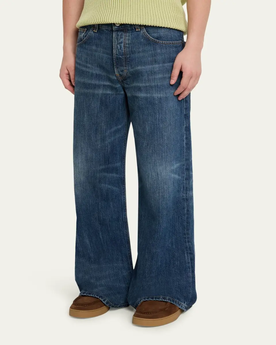 Jeanerica Men's Whiskered Dark Blue Denim Wide-Leg Jeans | Thumbnail 4
