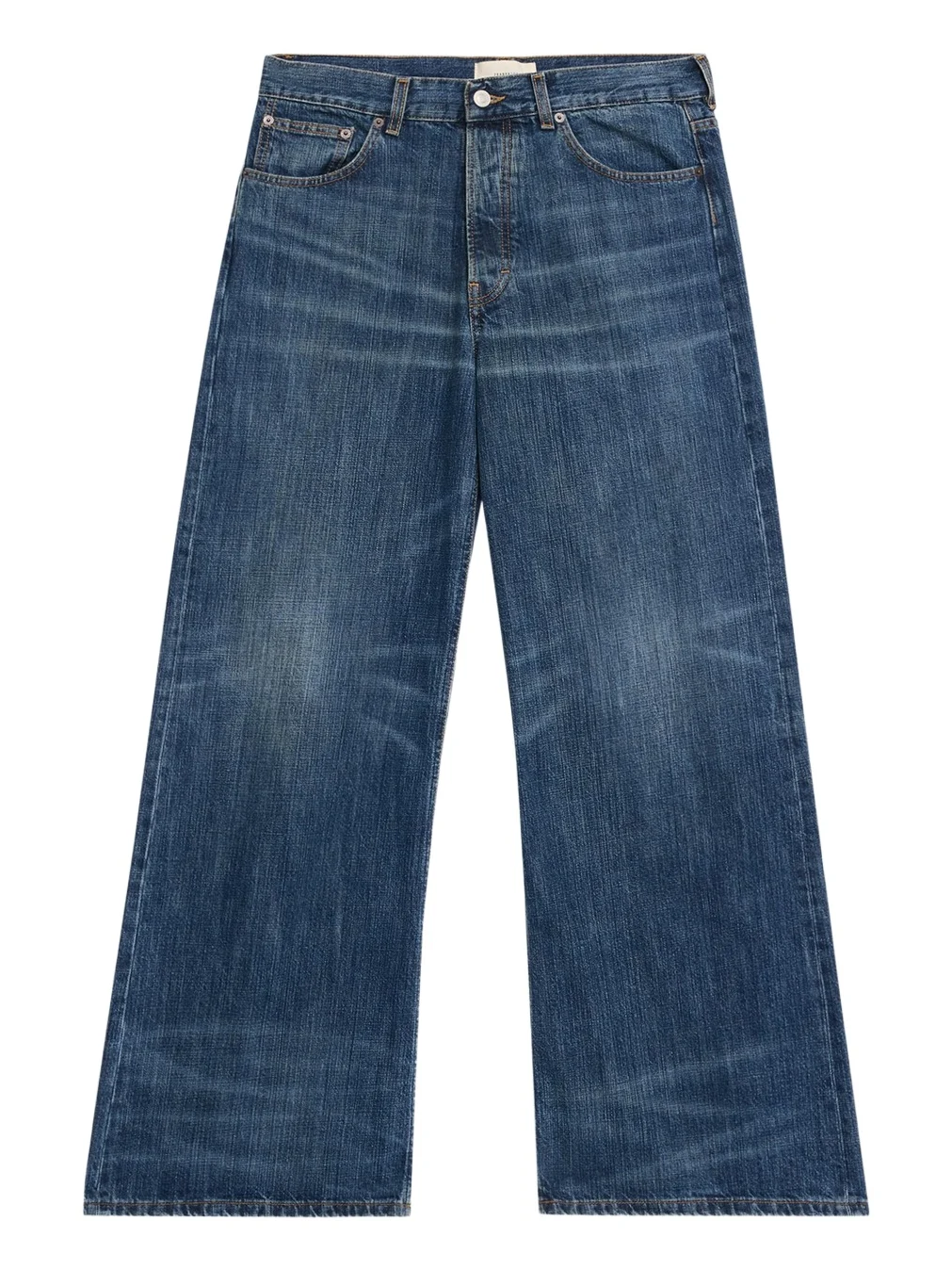 Men's Whiskered Dark Blue Denim Wide-Leg Jeans Men's Whiskered Dark Blue Denim Wide-Leg Jeans