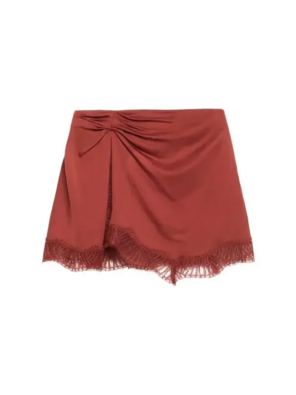 Dion Satin Lace-Trim Mini Skirt